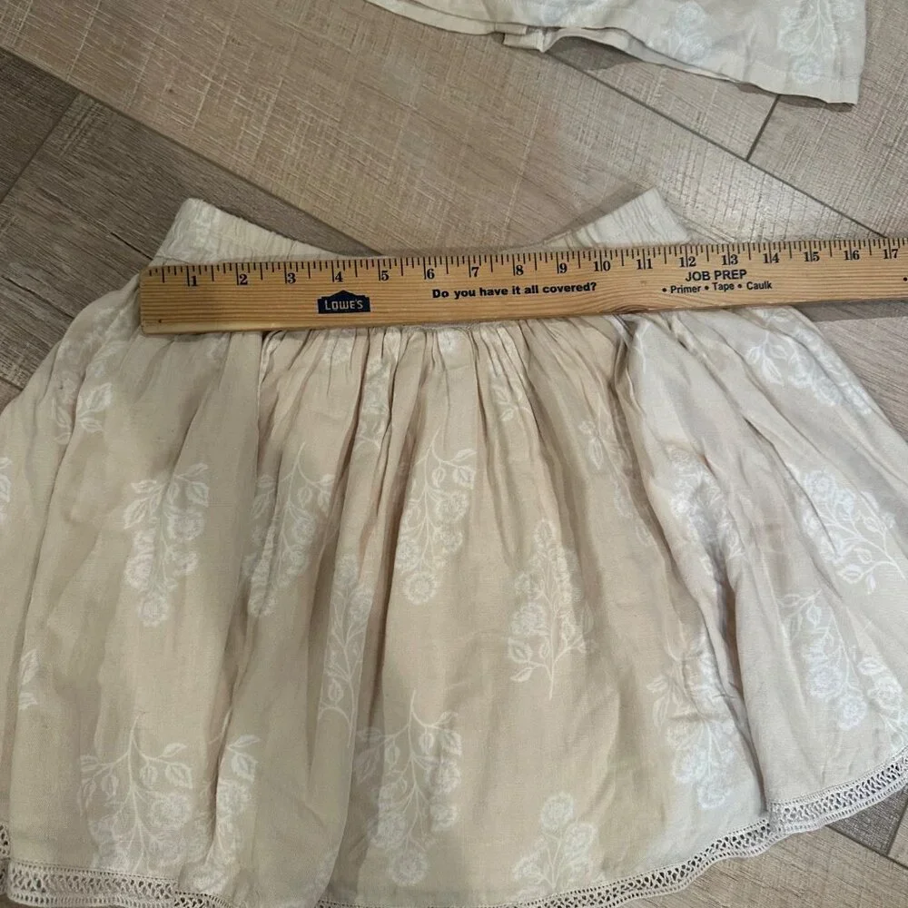 HAPPILY GREY KIDS LARGE 10/12 LINEN SKIRT SET BEIGE